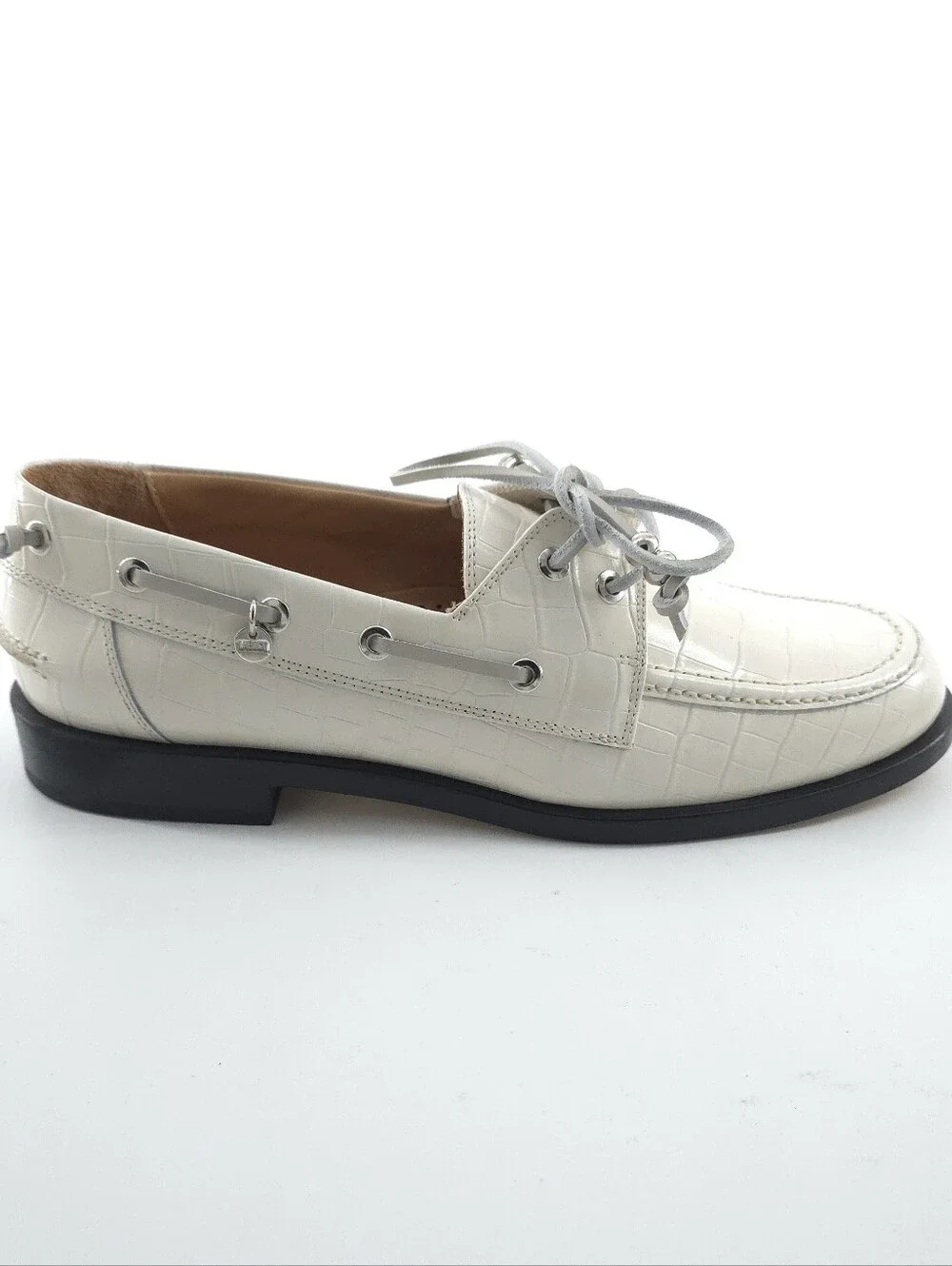 Labucq Nelson Boat Shoe Croc Embossed Ivory Crocco Size EU 41 US 10